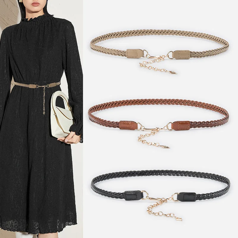 New Woven Vintage Women's Belts High-quality Designer Leather Slim Belts Fashionable Versatile Skirt Jeans Chain Waistband
New Woven Vintage Women's Belts High-quality Designer Leather Slim Belts Fashionable Versatile Skirt Jeans Chain Waistband