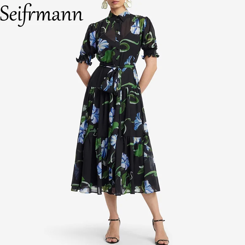 Seifrmann 2026 Spring Women's New Fashionable lapel Short Sleeve Printed Waist cinching Mid length Dress
Seifrmann 2026 Spring Women's New Fashionable lapel Short Sleeve Printed Waist cinching Mid length Dress