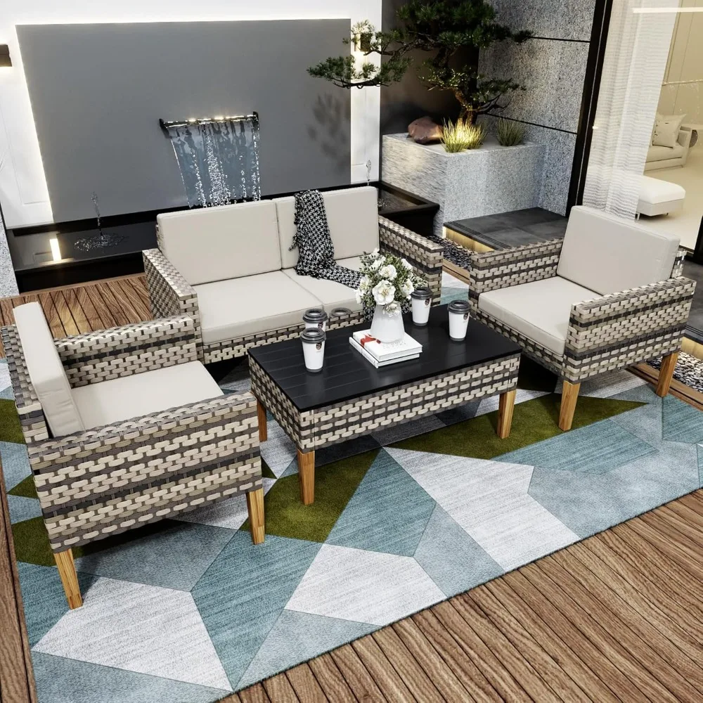 4 Piece Patio Furniture Set,All Weather Wicker Bistro Set with CoffeeTable and Rattan Loveseat Couch,Patio Furniture Set
4 Piece Patio Furniture Set,All Weather Wicker Bistro Set with CoffeeTable and Rattan Loveseat Couch,Patio Furniture Set