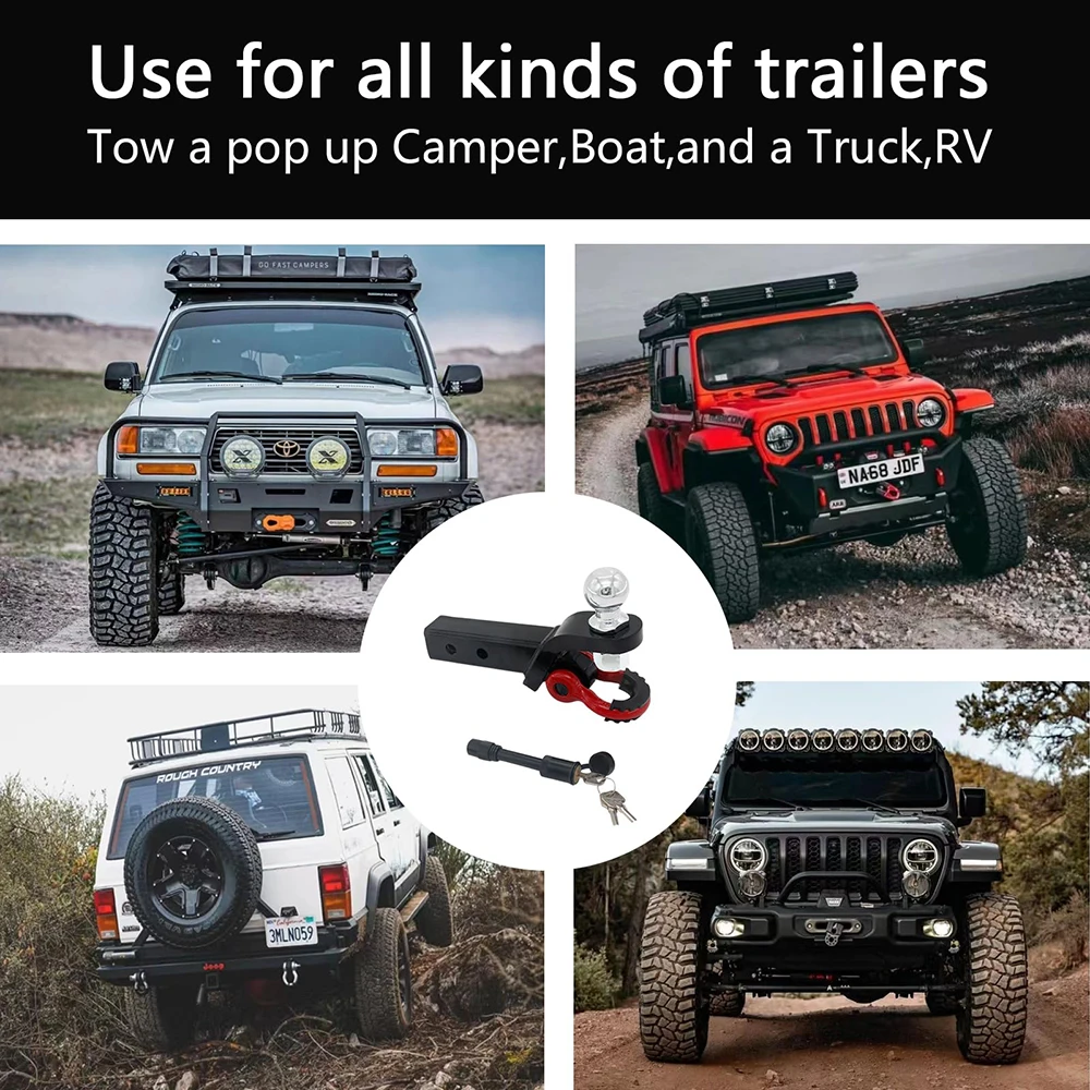 Trailer Hitch Ball Mount with Tow Shackle Multifunctional 2 in 1 Hitch Mount Fits 2Inch Hitch Receiver for Heavy Duty Trucks SUV
Trailer Hitch Ball Mount with Tow Shackle Multifunctional 2 in 1 Hitch Mount Fits 2Inch Hitch Receiver for Heavy Duty Trucks SUV