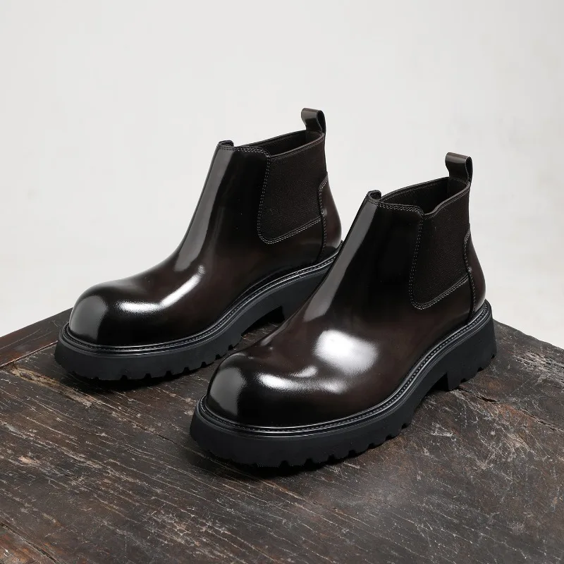 High End Fashion Thick Sole Casual Genuine Leather Chelsea Boots Men's Shoes Outdoor High Top Work Male Hiking Ankle Boots
High End Fashion Thick Sole Casual Genuine Leather Chelsea Boots Men's Shoes Outdoor High Top Work Male Hiking Ankle Boots