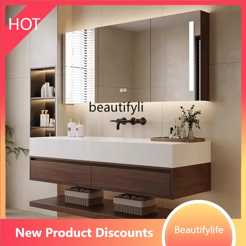 smt53 Walnut retro Corian integrated basin bathroom cabinet rock slab seamless basin solid wood washstand
smt53 Walnut retro Corian integrated basin bathroom cabinet rock slab seamless basin solid wood washstand