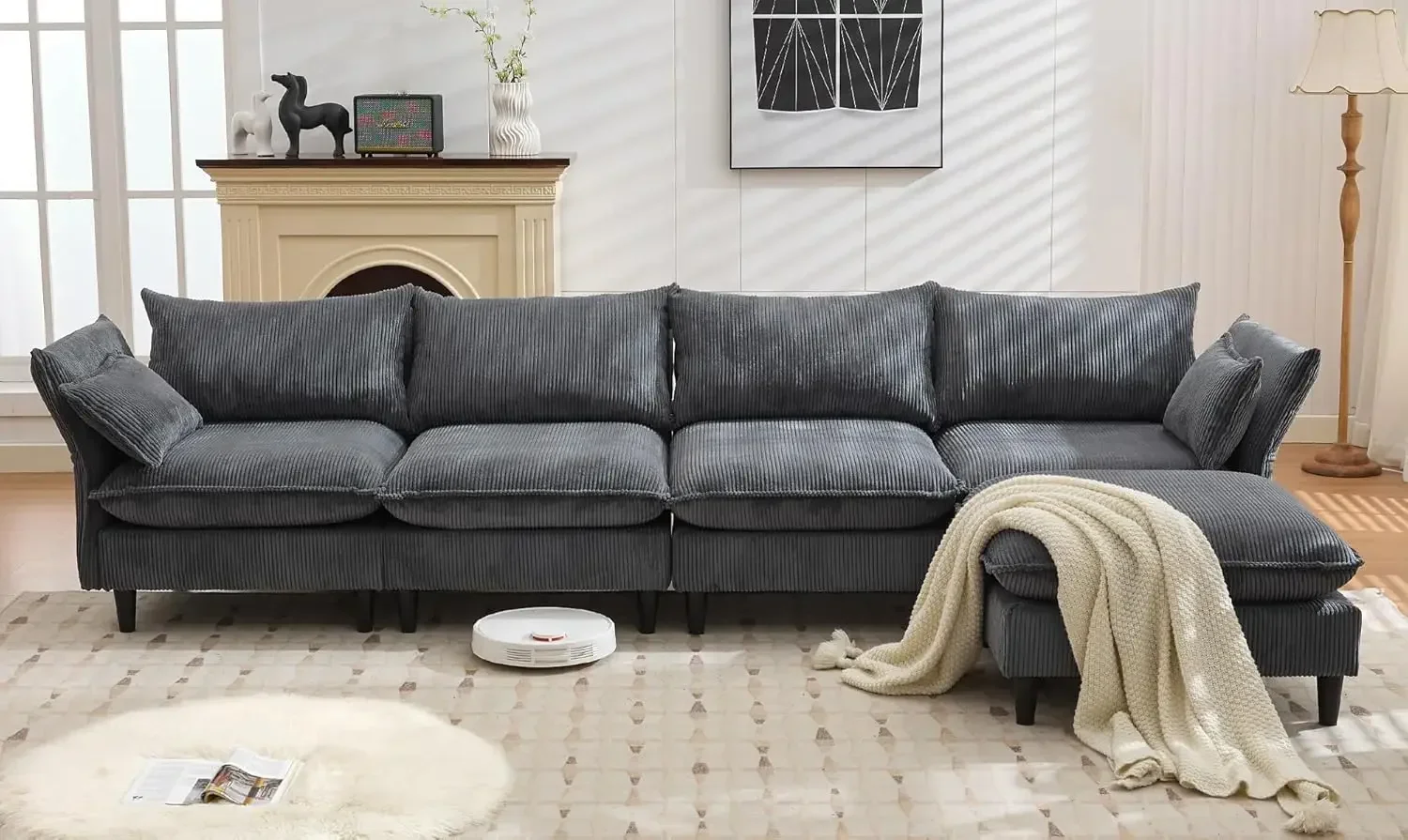 117" L Shaped Sectional Couch with Removable Ottoman, 5 Seater Modular Sofa with Adjustable Armrests and Backrests, Comfy Cordur
117" L Shaped Sectional Couch with Removable Ottoman, 5 Seater Modular Sofa with Adjustable Armrests and Backrests, Comfy Cordur