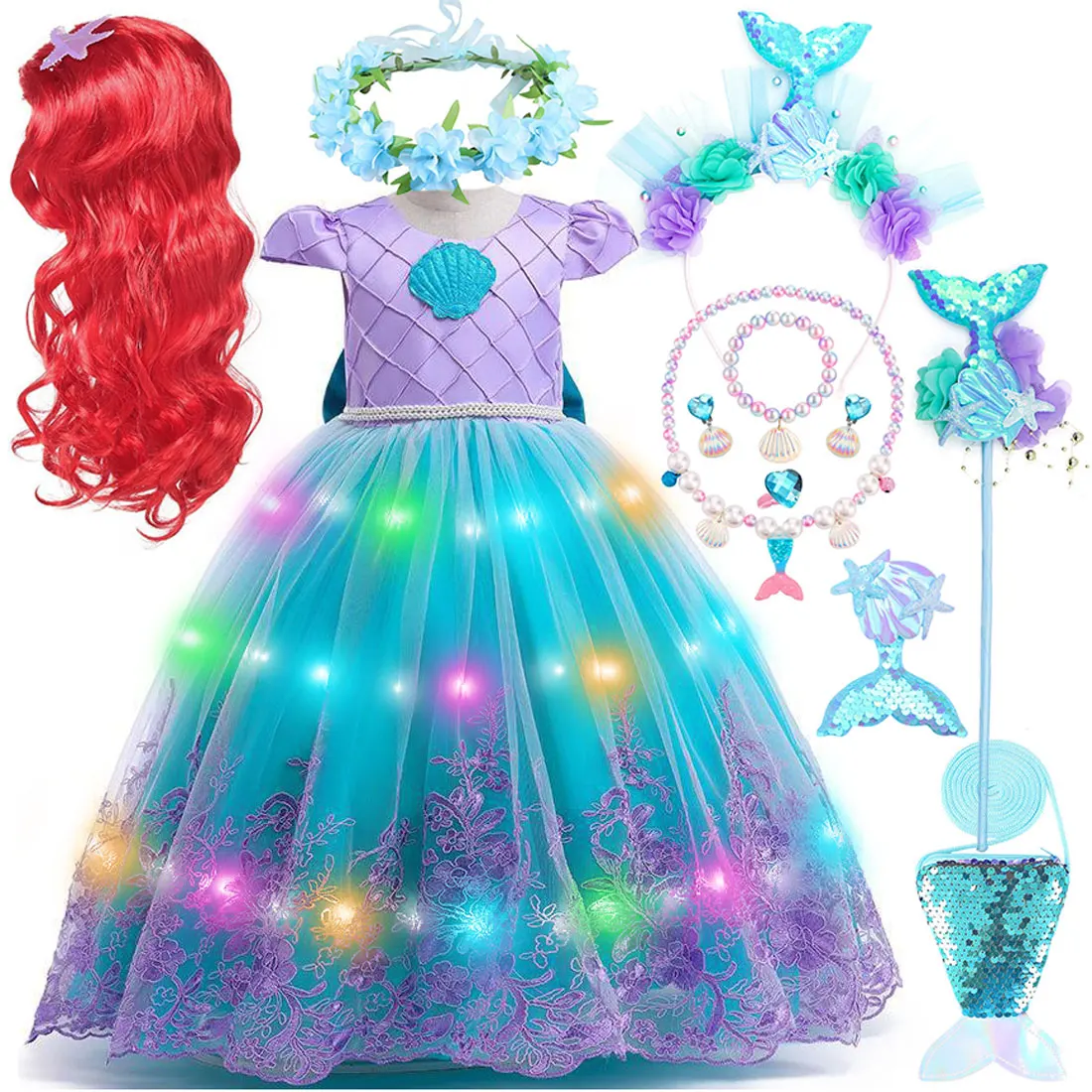 New Blue Sleeveless Mermaid Princess Dress Girl Cosplay Mermaid Birthday Party Summer Beach Dress + Night LED Lighting Set
New Blue Sleeveless Mermaid Princess Dress Girl Cosplay Mermaid Birthday Party Summer Beach Dress + Night LED Lighting Set