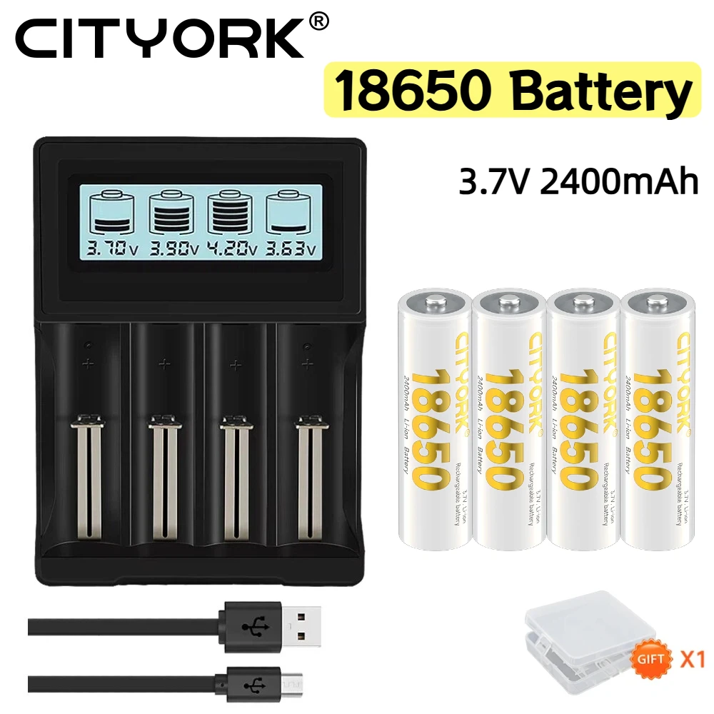 CITYORK 3.7V 18650 2400mAh Rechargeable Battery With 4-Slots LCD Battery Charger For 3.7V 18650/16340/14500 Battery
CITYORK 3.7V 18650 2400mAh Rechargeable Battery With 4-Slots LCD Battery Charger For 3.7V 18650/16340/14500 Battery