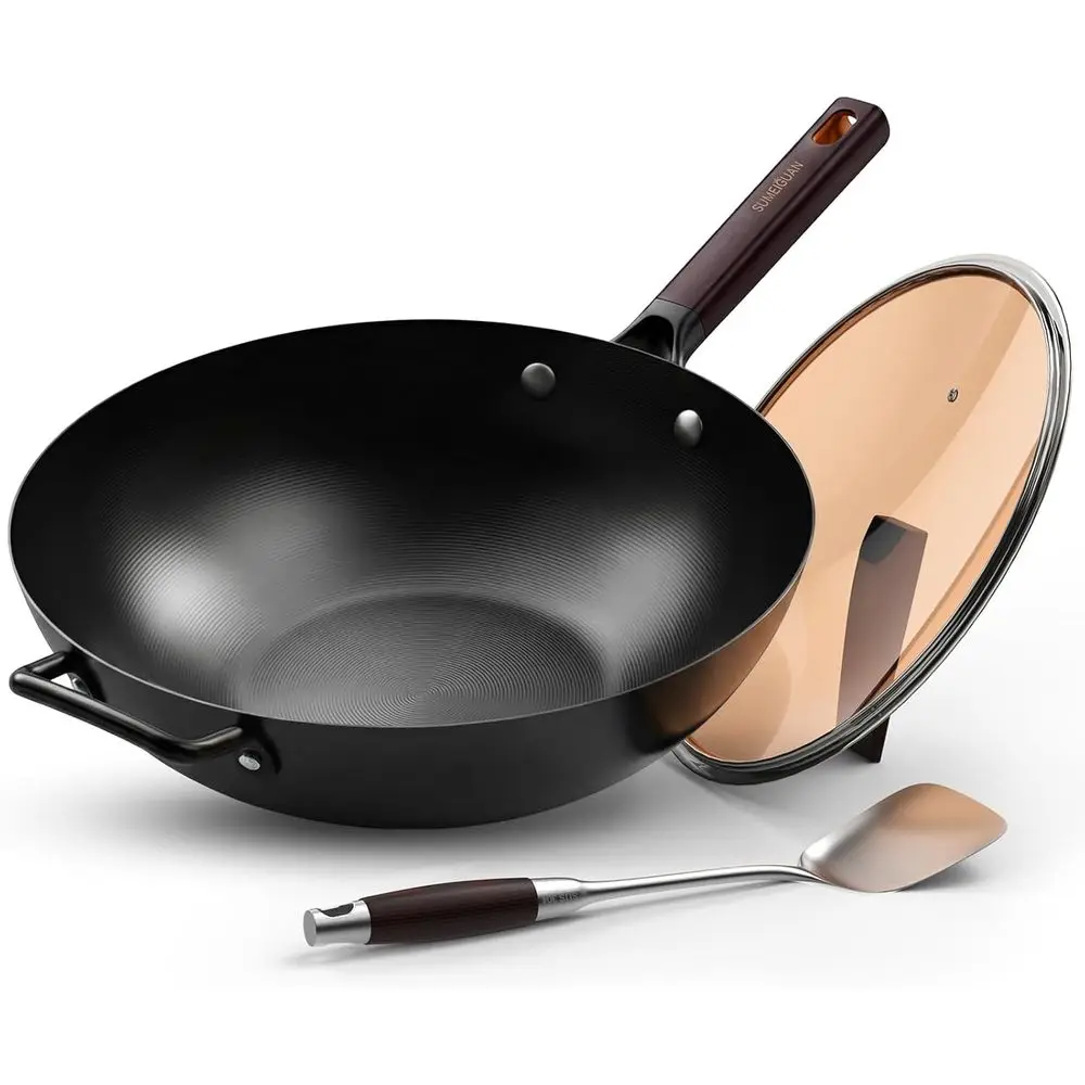 13.5 Pre-Seasoned Carbon Steel Wok with Lid - Multipurpose Chinese Cookware for Stir-Fry, Steaming, BBQ, and Camping - Suitable
13.5 Pre-Seasoned Carbon Steel Wok with Lid - Multipurpose Chinese Cookware for Stir-Fry, Steaming, BBQ, and Camping - Suitable