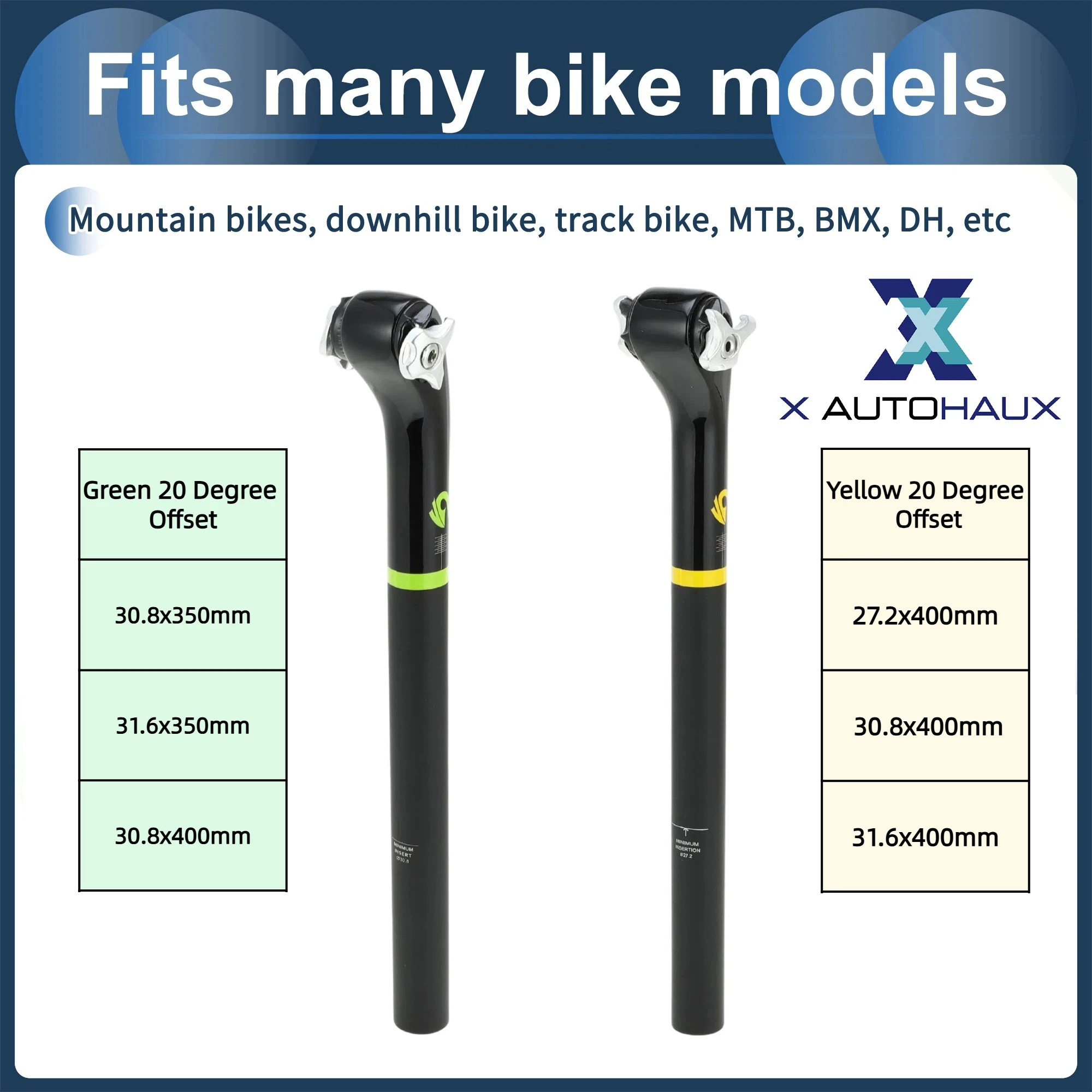 X Autohaux 30.8x350mm 31.6x350mm 27.2x400mm 30.8x400mm 31.6x400mm Carbon Fiber Bike Seat Posts Yellow/Green 20 Degree Offset
X Autohaux 30.8x350mm 31.6x350mm 27.2x400mm 30.8x400mm 31.6x400mm Carbon Fiber Bike Seat Posts Yellow/Green 20 Degree Offset