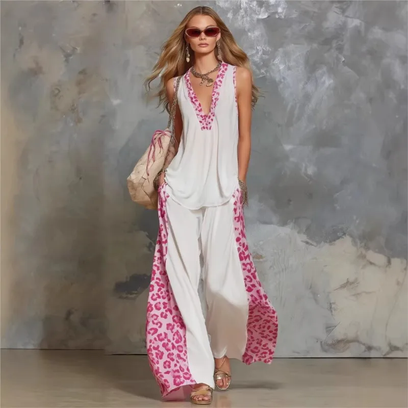 Women's New Print Suits Summer Fashion Sleeveless Loose V Neck Tank Top & Wide Leg Pants Two Piece Sets For Women Casual Outfits
Women's New Print Suits Summer Fashion Sleeveless Loose V Neck Tank Top & Wide Leg Pants Two Piece Sets For Women Casual Outfits