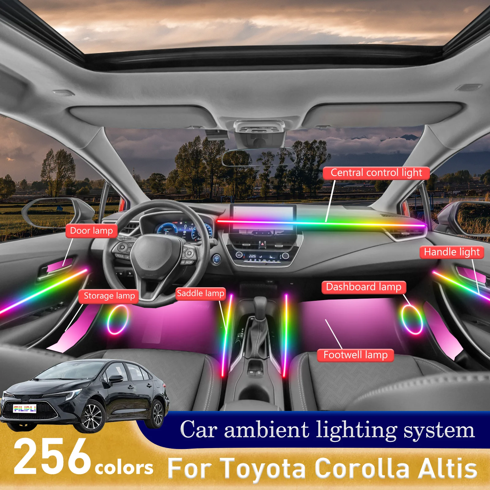 For Toyota Corolla Altis Car Interior Ambient Light RGB 64-Color LED Smart Remote Control Energy Saving Lamp Kit
For Toyota Corolla Altis Car Interior Ambient Light RGB 64-Color LED Smart Remote Control Energy Saving Lamp Kit