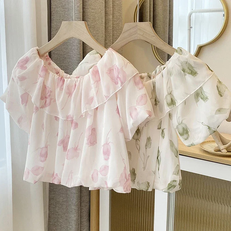 New Sweet Floral Print Blouse French Style Short Sleeve Shirt Summer Ruffled Tops Women Slash Neck Casual Loose Clothes 27085
New Sweet Floral Print Blouse French Style Short Sleeve Shirt Summer Ruffled Tops Women Slash Neck Casual Loose Clothes 27085