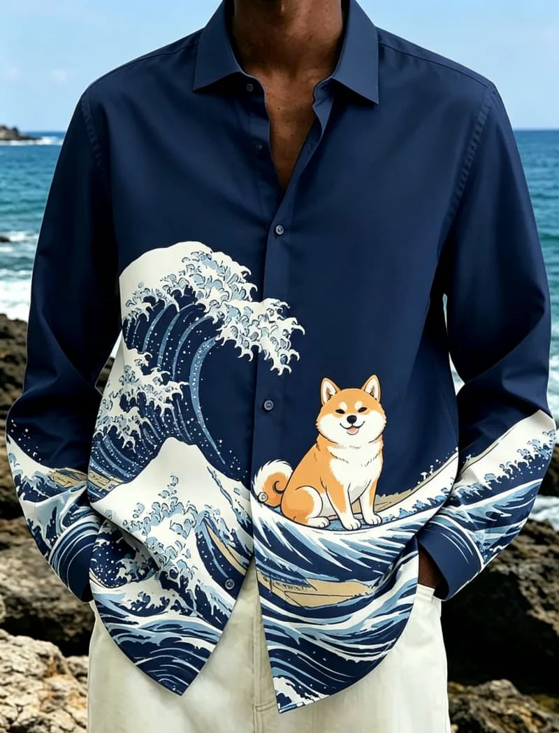 Kanagawa Wave with Cute Animals Print Long Sleeve Shirt , for Men Daily Wear with Artistic and Playful Charm
Kanagawa Wave with Cute Animals Print Long Sleeve Shirt , for Men Daily Wear with Artistic and Playful Charm