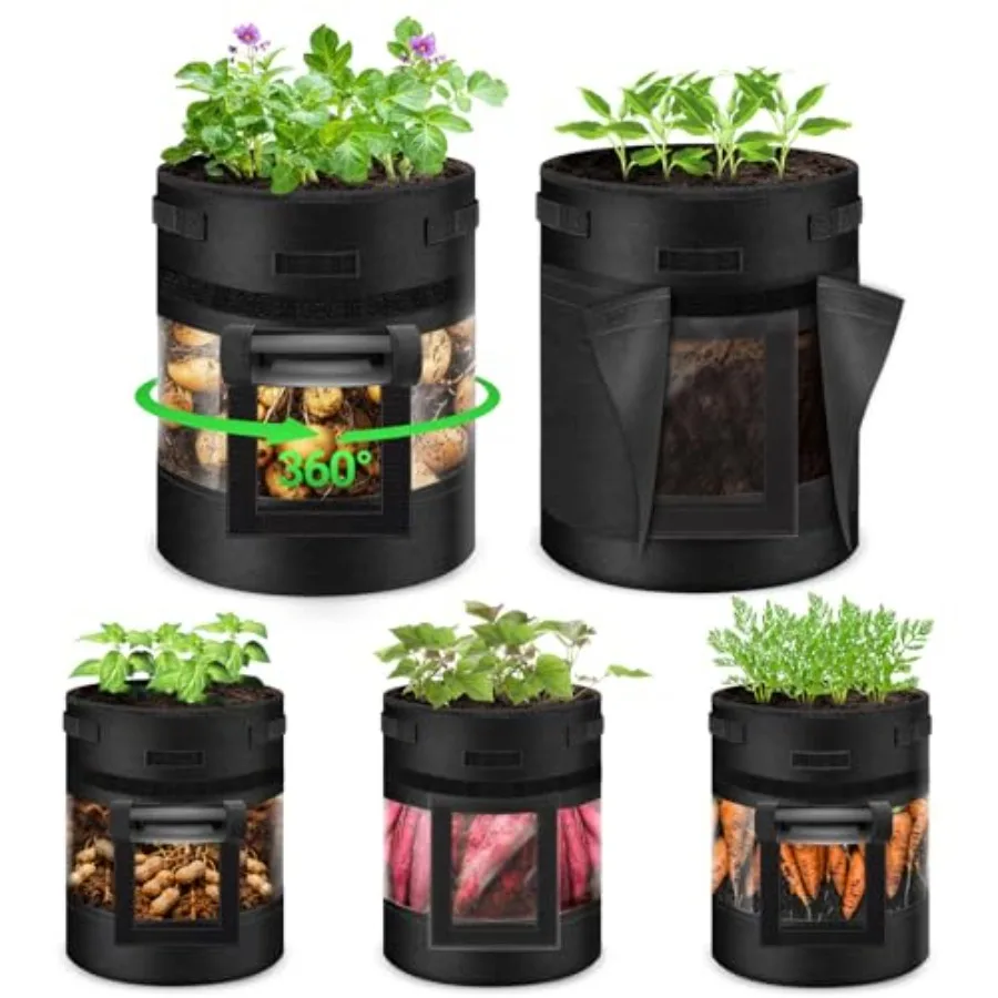 5 Pack 10 Gallon 360° Visible Potato Grow Bags with Shading Flap and Harvest Window Heavy Duty 400g Non-Woven Fabric Potato Bag
5 Pack 10 Gallon 360° Visible Potato Grow Bags with Shading Flap and Harvest Window Heavy Duty 400g Non-Woven Fabric Potato Bag