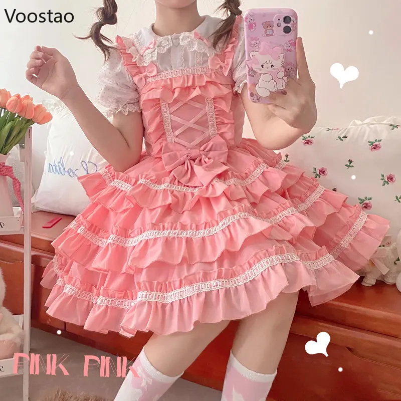 Japanese Kawaii Lolita Jsk Dress Women Vintage Gothic Ruffles Sleeveless Sweet Bow Princess Mini Dresses Girly Punk Strap Dress
Japanese Kawaii Lolita Jsk Dress Women Vintage Gothic Ruffles Sleeveless Sweet Bow Princess Mini Dresses Girly Punk Strap Dress