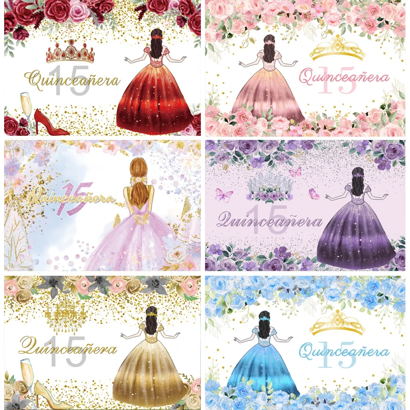 Фон принцессы Quinceanera, милое платье для девочек 15 лет, блестящая корона, цветочный фон для фотосъемки на день рождения, баннер для фотостудии
Фон принцессы Quinceanera, милое платье для девочек 15 лет, блестящая корона, цветочный фон для фотосъемки на день рождения, баннер для фотостудии