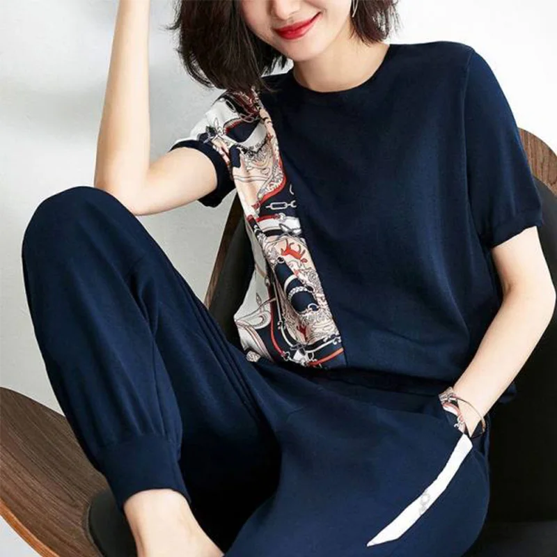 women's fashion Patchwork Loose short Sleeve casual Two-piece set spring summer Y2K O-neck Pant Sets
women's fashion Patchwork Loose short Sleeve casual Two-piece set spring summer Y2K O-neck Pant Sets