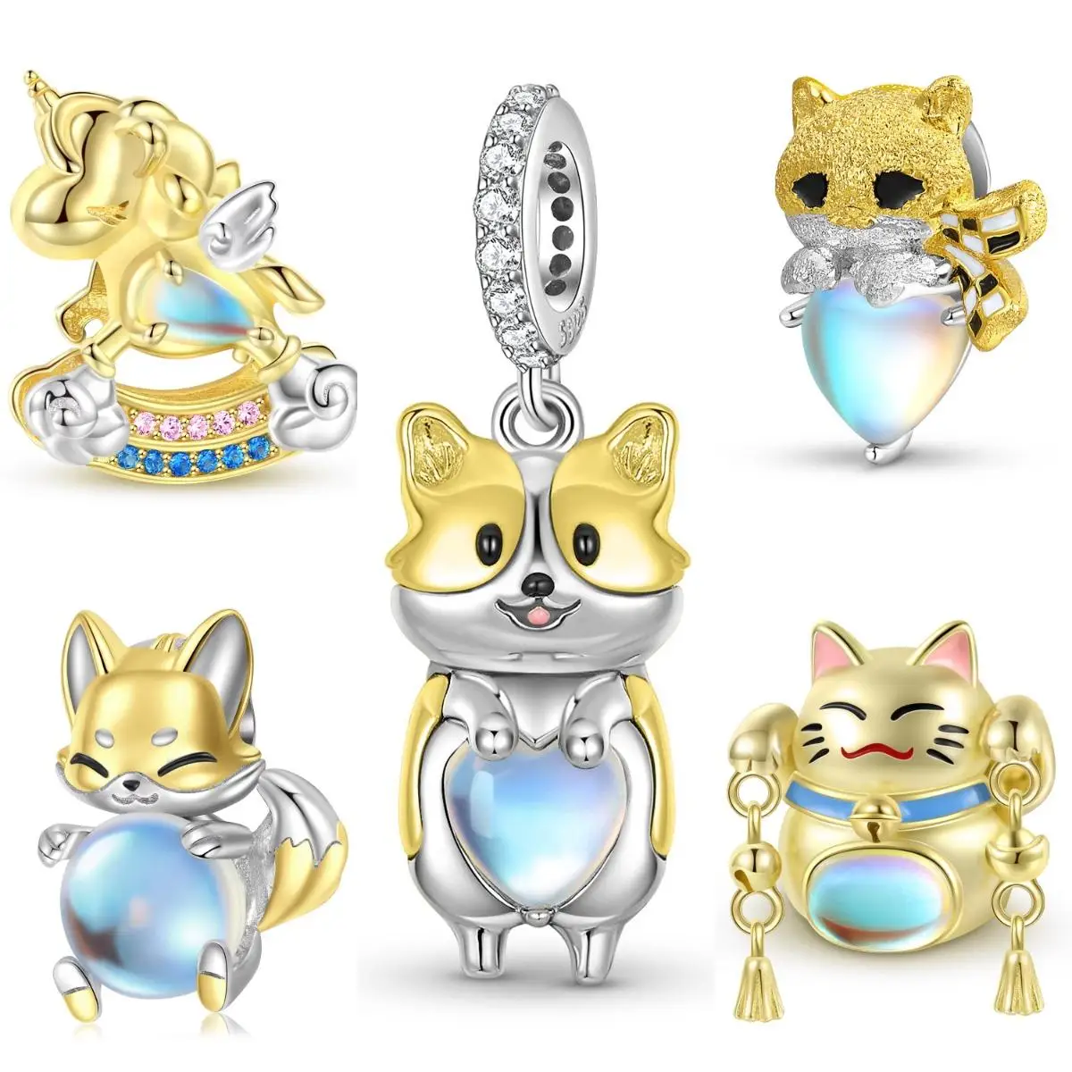 HOT SALE 925 Sterling Silver Love Animal Gold Plated Moonstone Cat Dog Heart Shaped Charms for Bracelet Mother Gift
HOT SALE 925 Sterling Silver Love Animal Gold Plated Moonstone Cat Dog Heart Shaped Charms for Bracelet Mother Gift