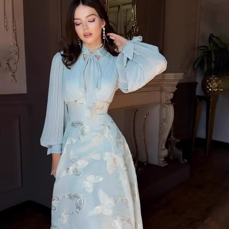 Elegant Romantic Long Sleeve Golden Embroidered Dress Women's High Waist A-Line Midi Dress Spring Autumn Season Citywalk
Elegant Romantic Long Sleeve Golden Embroidered Dress Women's High Waist A-Line Midi Dress Spring Autumn Season Citywalk