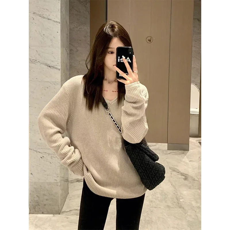 Women's V-neck Knit Sweater Long Sleeve Pullover Loose Slouchy Jumpers Streetwear Gray Black Tow Clores
Women's V-neck Knit Sweater Long Sleeve Pullover Loose Slouchy Jumpers Streetwear Gray Black Tow Clores