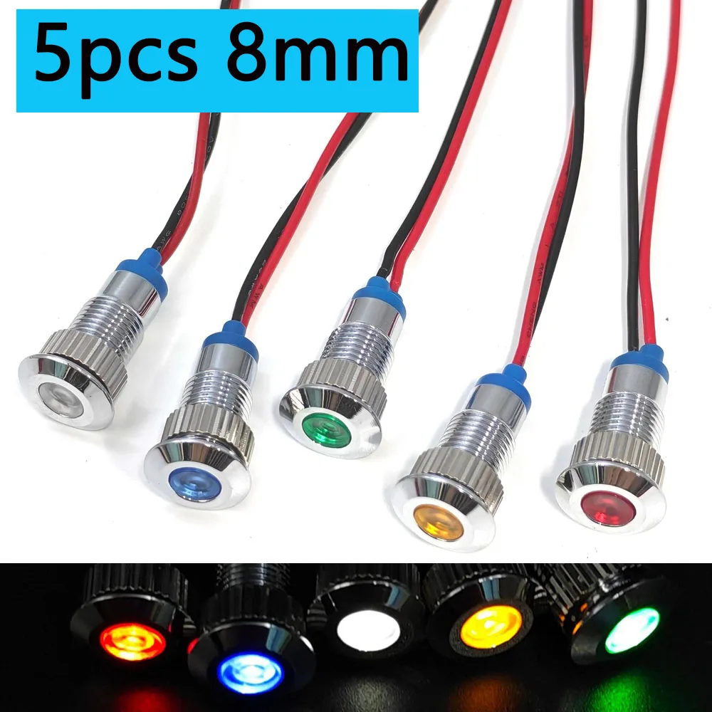 12V Metal Indicator Light Waterproof 8mm LED Signal Warning Lamp Red Blue with Wire 5V 6V 24V 110V 220V White Green Yellow 5pcs
12V Metal Indicator Light Waterproof 8mm LED Signal Warning Lamp Red Blue with Wire 5V 6V 24V 110V 220V White Green Yellow 5pcs