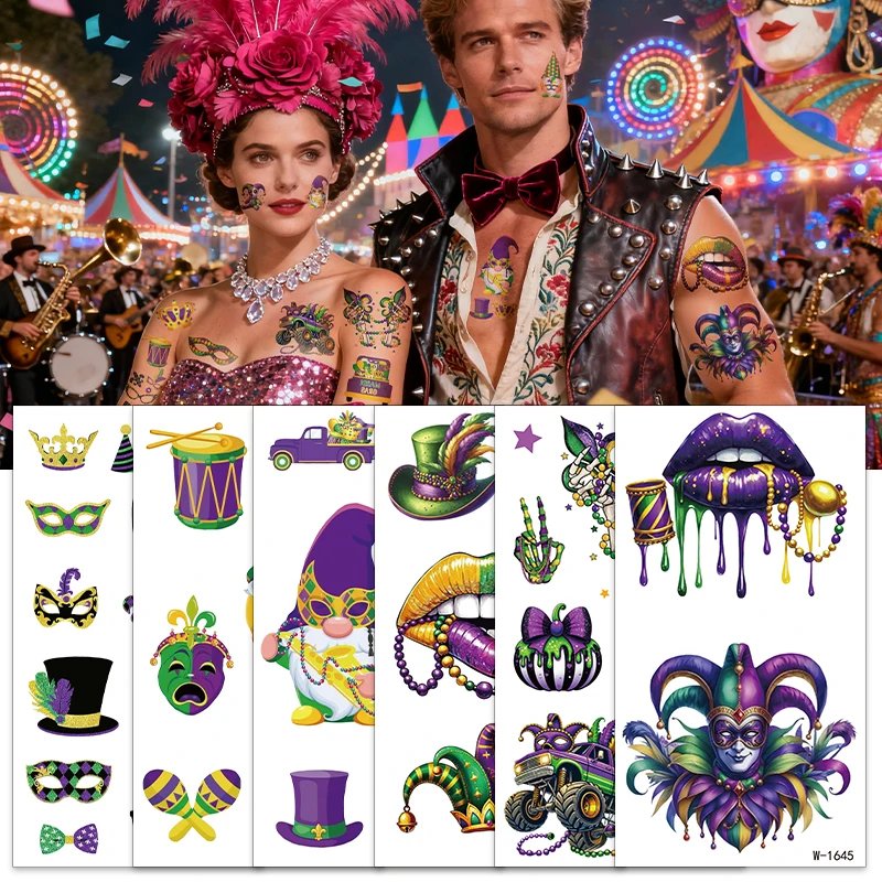 6pcs Carnival Temporary Tattoo Sticker Jester Gnome Mask Waterproof Tattoo Sticker For Women Men Body Art Fake Tattoo
6pcs Carnival Temporary Tattoo Sticker Jester Gnome Mask Waterproof Tattoo Sticker For Women Men Body Art Fake Tattoo