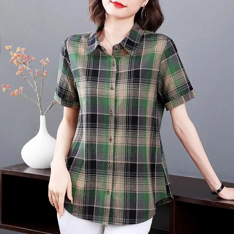 Women Cotton Plaid Short Sleeve Shirt Loose Casual Summer Blouse
Women Cotton Plaid Short Sleeve Shirt Loose Casual Summer Blouse