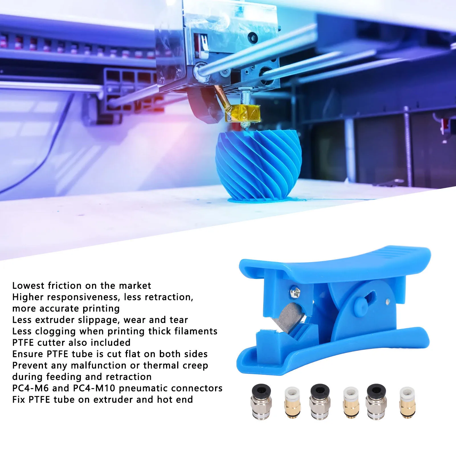 3D Printer PTFE Tube with Tubing Cutter Pneumatic Fittings Remote Feeding Kit 3D Printer Accessories
3D Printer PTFE Tube with Tubing Cutter Pneumatic Fittings Remote Feeding Kit 3D Printer Accessories
