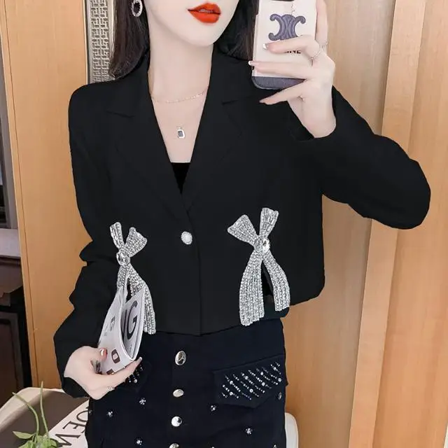 Women's Small Suit Coat, Diamond Inlaid Design, Flip Collar Jacket, Lady Blazers, Heavy Industry, Autumn Clothing, 2024
Women's Small Suit Coat, Diamond Inlaid Design, Flip Collar Jacket, Lady Blazers, Heavy Industry, Autumn Clothing, 2024