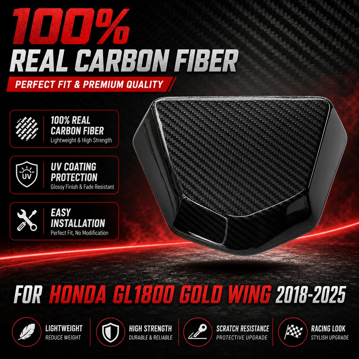 100% Real Carbon Fiber Motorcycle Tail Number Lights Cover for HONDA GL1800 Gold Wing 2018-2025
100% Real Carbon Fiber Motorcycle Tail Number Lights Cover for HONDA GL1800 Gold Wing 2018-2025