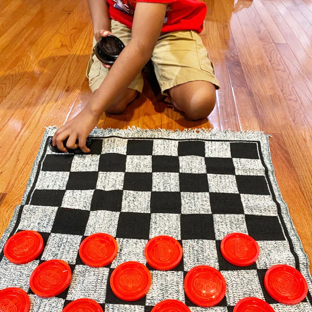 Giant Checkers 3 in 1 Tic Tac Toe Game Board with 24 Checker Pieces Reversible Rug - Indoor and Outdoor Games for Family and Par
Giant Checkers 3 in 1 Tic Tac Toe Game Board with 24 Checker Pieces Reversible Rug - Indoor and Outdoor Games for Family and Par