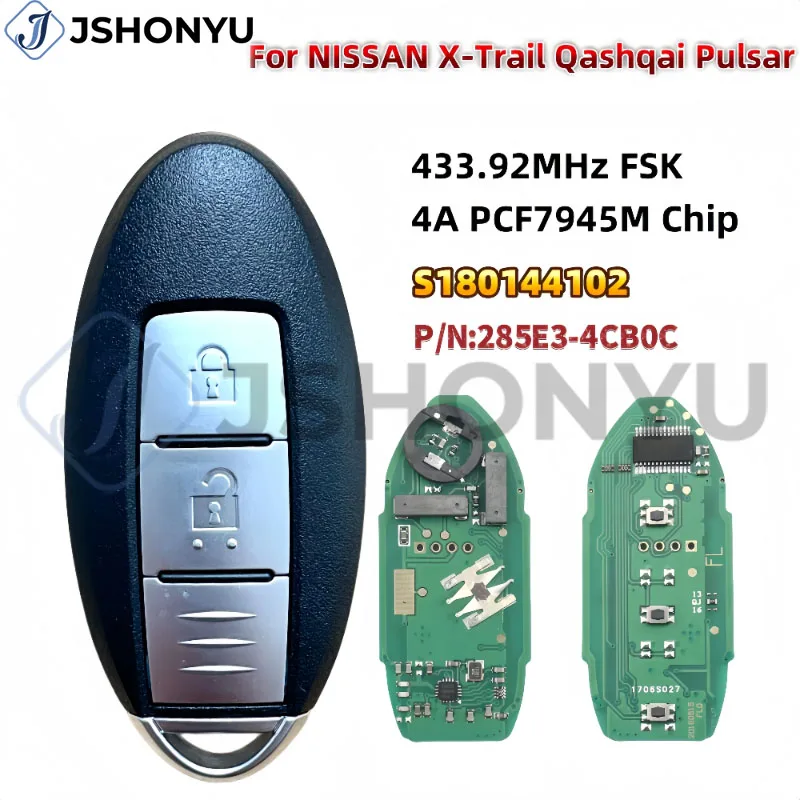 JsHonYu S180144102 433MHz 4A Chip 2 Button Smart Remote Key Fob for Nissan X-Trail T32 Qashqai J11 Pulsar
JsHonYu S180144102 433MHz 4A Chip 2 Button Smart Remote Key Fob for Nissan X-Trail T32 Qashqai J11 Pulsar