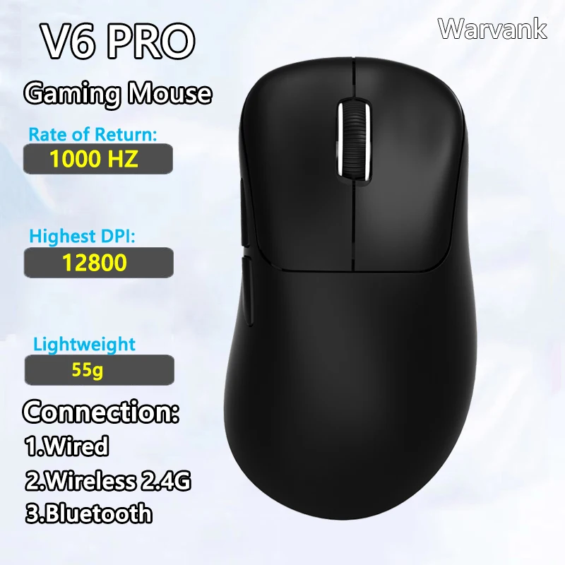 Warvank Bluetooth/Wired/2.4G Wireless Mouse 1K Return Rate 55g Lightweight Gaming Mouse for Desktop and Laptop Computer
Warvank Bluetooth/Wired/2.4G Wireless Mouse 1K Return Rate 55g Lightweight Gaming Mouse for Desktop and Laptop Computer