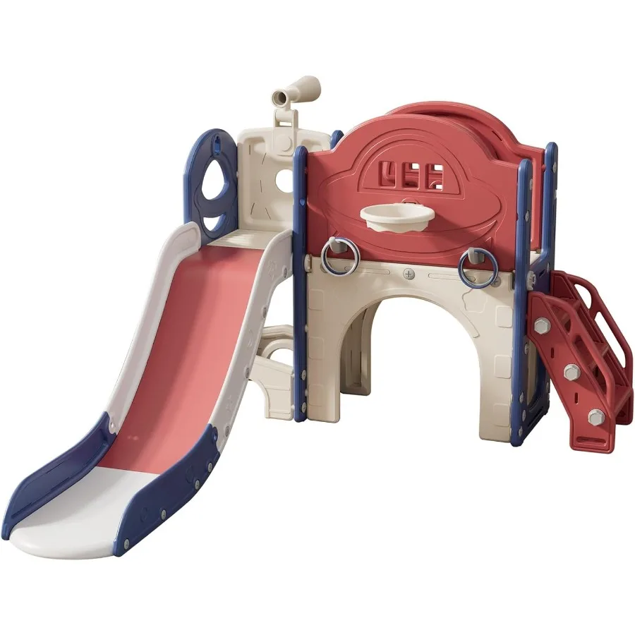 Kids Playground, Kids Slide with Climber, Basketball Hoop, Tunnel, Ring Toss Game and Storage Space, Slide Playset for Toddlers
Kids Playground, Kids Slide with Climber, Basketball Hoop, Tunnel, Ring Toss Game and Storage Space, Slide Playset for Toddlers