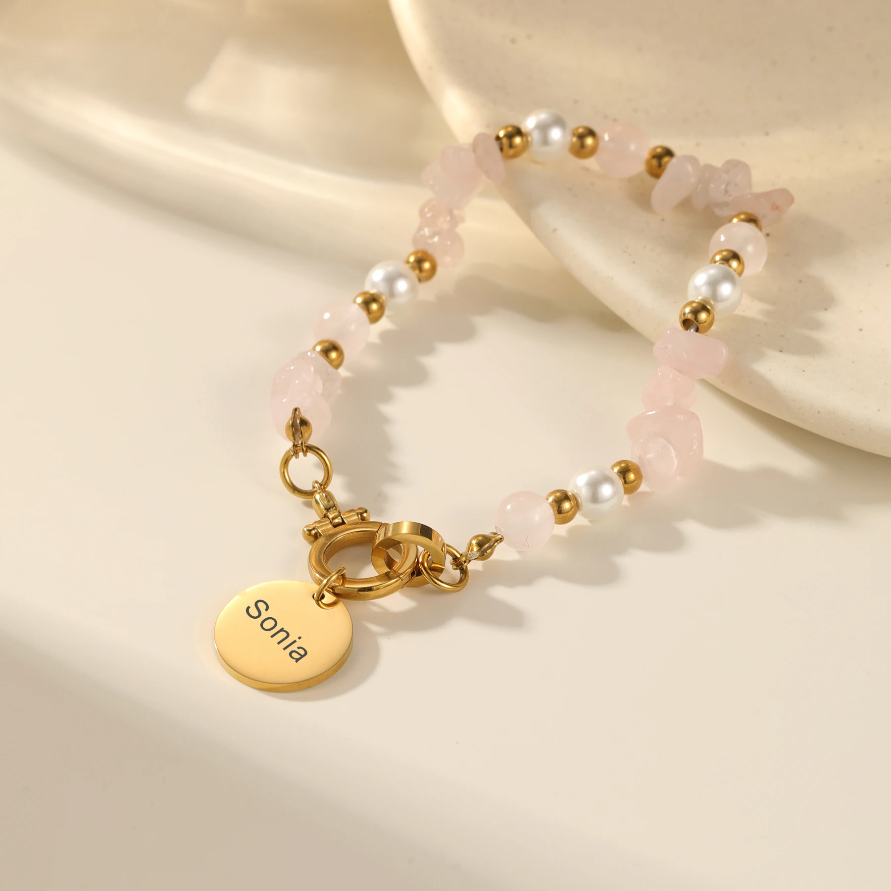 Custom Name Bracelet Natural Stone Freshwater Pearl 18K Gold Plated Personalized Engraved Crystal Beaded Jewelry Gift for Women
Custom Name Bracelet Natural Stone Freshwater Pearl 18K Gold Plated Personalized Engraved Crystal Beaded Jewelry Gift for Women
