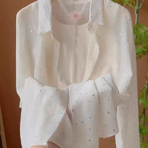 Casual Fashionable Versatile Long-sleeved Sequined Female Shirt Spring Autumn New Style Lapel Solid Color Loose Women Shirt
Casual Fashionable Versatile Long-sleeved Sequined Female Shirt Spring Autumn New Style Lapel Solid Color Loose Women Shirt