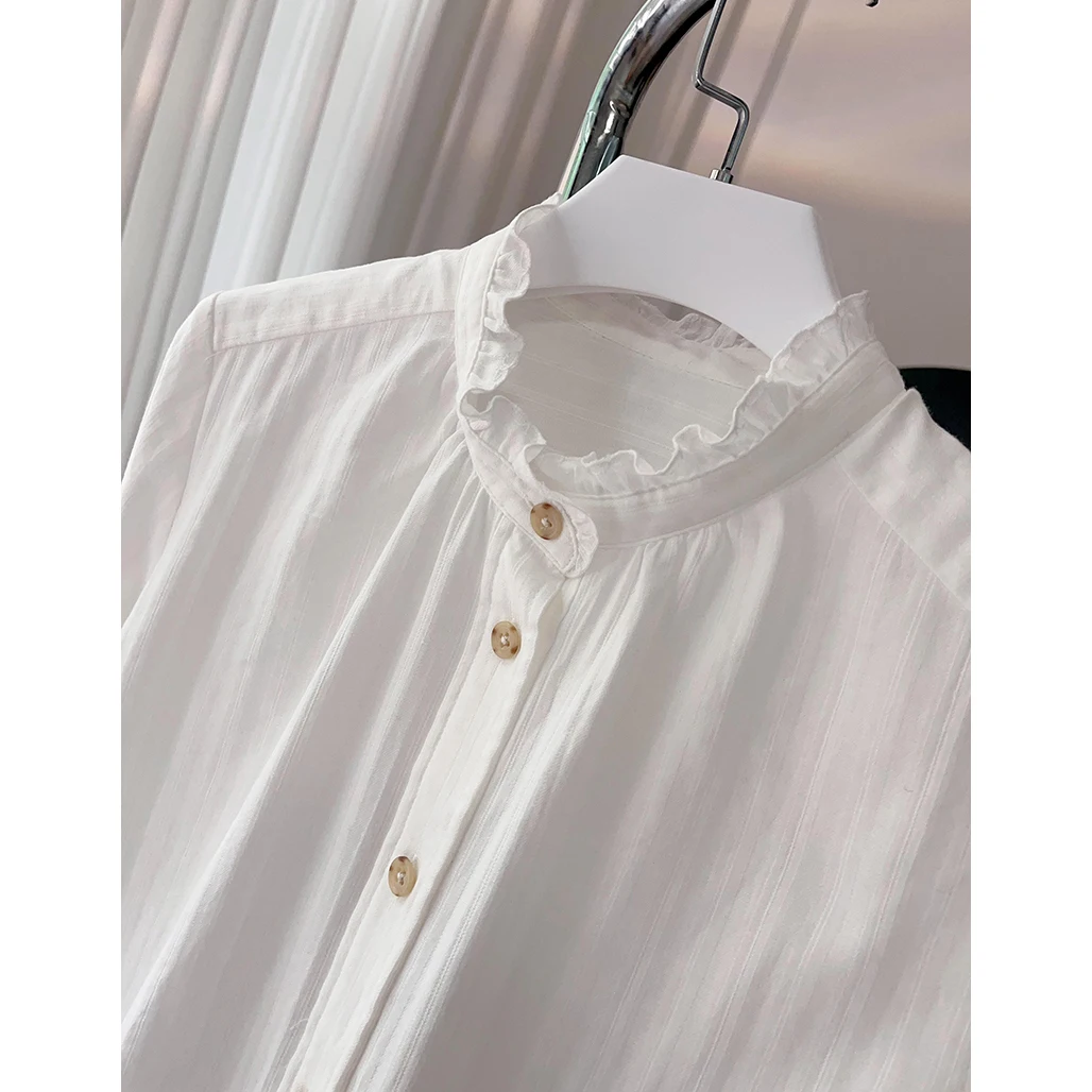 Ele Loose Long Sve White irt Women's Faionable Stand Collar Gathered Gored Skirtlike Hemline Versatile Antiage
Ele Loose Long Sve White irt Women's Faionable Stand Collar Gathered Gored Skirtlike Hemline Versatile Antiage