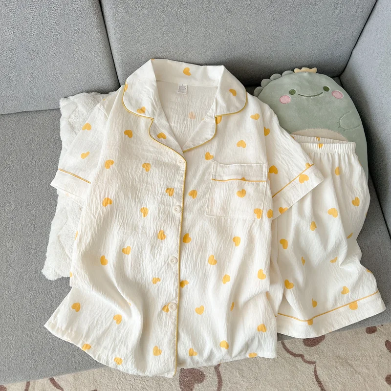 2Summer short-sleeve pajama set for women, comfortable and trendy, shorts can be worn outside, home wear set
2Summer short-sleeve pajama set for women, comfortable and trendy, shorts can be worn outside, home wear set