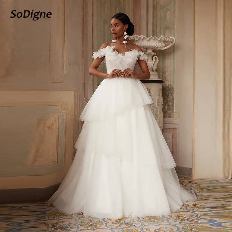 SoDigne A-line Off Shoulder Wedding Dress Tulle Sleeveless Tiered Bride Dresses Long Bridal Gowns vestidos de novia Customized
SoDigne A-line Off Shoulder Wedding Dress Tulle Sleeveless Tiered Bride Dresses Long Bridal Gowns vestidos de novia Customized