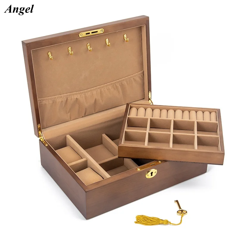 Деревянная шкатулка для драгоценностей для женщин, ожерелье, серьги, кольца, шкатулки для драгоценностей, подвеска, разделители для браслетов, органайзер для хранения 
Деревянная шкатулка для драгоценностей для женщин, ожерелье, серьги, кольца, шкатулки для драгоценностей, подвеска, разделители для браслетов, органайзер для хранения