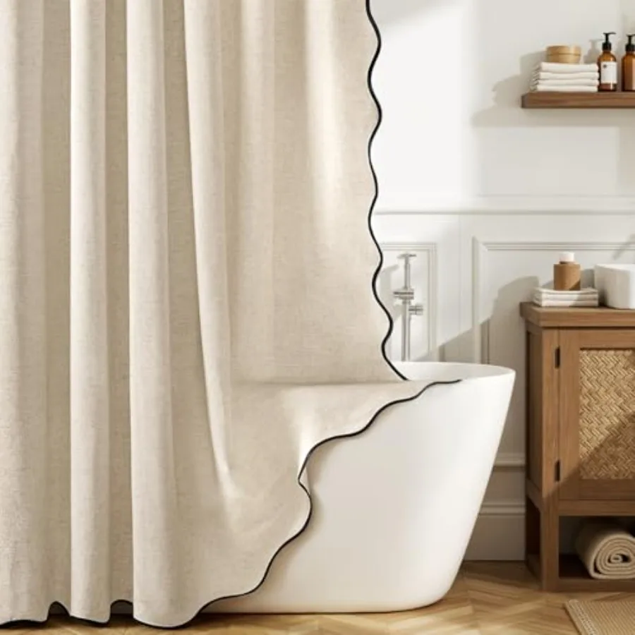 96" Long Scalloped Linen Shower Curtain with 12 Metal Hooks Cute Extra Long Boho Heavy Duty Washable Waterproof Cloth Shower Cu
96" Long Scalloped Linen Shower Curtain with 12 Metal Hooks Cute Extra Long Boho Heavy Duty Washable Waterproof Cloth Shower Cu