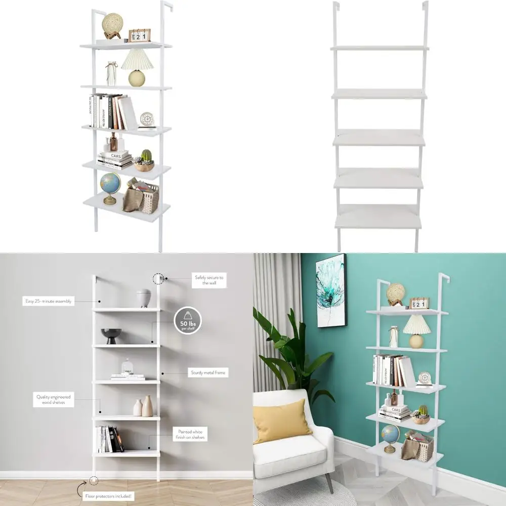 Industrial-Style 5-Tier Wood and Metal Wall Shelf - Large Open Bookcase Storage Display Organizer Rack
Industrial-Style 5-Tier Wood and Metal Wall Shelf - Large Open Bookcase Storage Display Organizer Rack