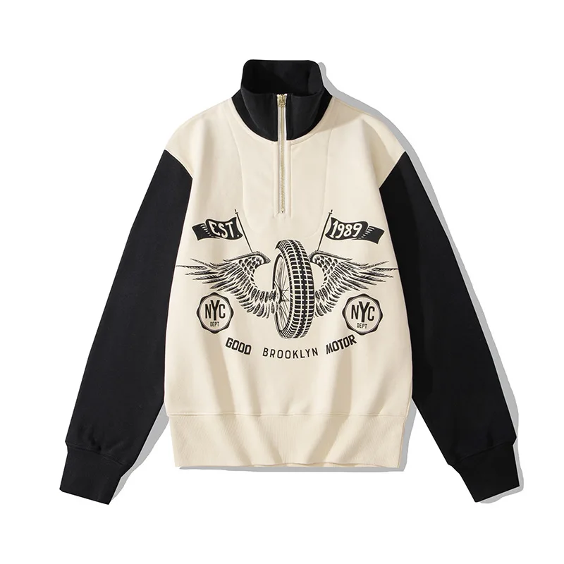 Autumn 460gsm Heavyweight Half-Zip Turtleneck Sweatshirt - Motorcycle Riding Style Contrast Sleeves Chest Zip Pullover OKONKWO
Autumn 460gsm Heavyweight Half-Zip Turtleneck Sweatshirt - Motorcycle Riding Style Contrast Sleeves Chest Zip Pullover OKONKWO