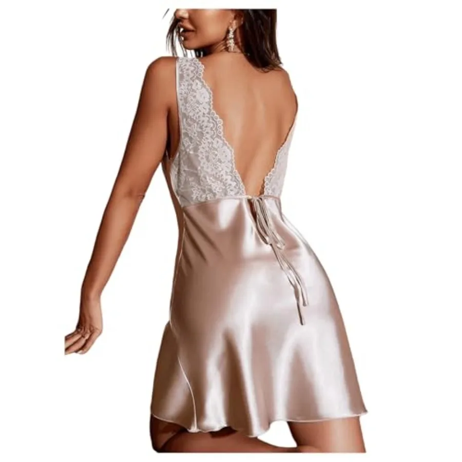 WDIRARA Women's Satin Lace Slip Dress Lingerie Backless Chemise Nightgowns Draped Neck Nightdress
WDIRARA Women's Satin Lace Slip Dress Lingerie Backless Chemise Nightgowns Draped Neck Nightdress
