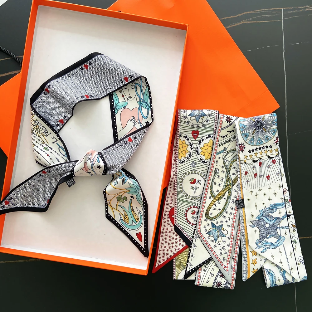 Hot Sale Tarot Card Series Double-layer Double-sided Printing Women's Versatile Ribbon Tied Bag Scarf Small Hair Ribbon Scarf
Hot Sale Tarot Card Series Double-layer Double-sided Printing Women's Versatile Ribbon Tied Bag Scarf Small Hair Ribbon Scarf