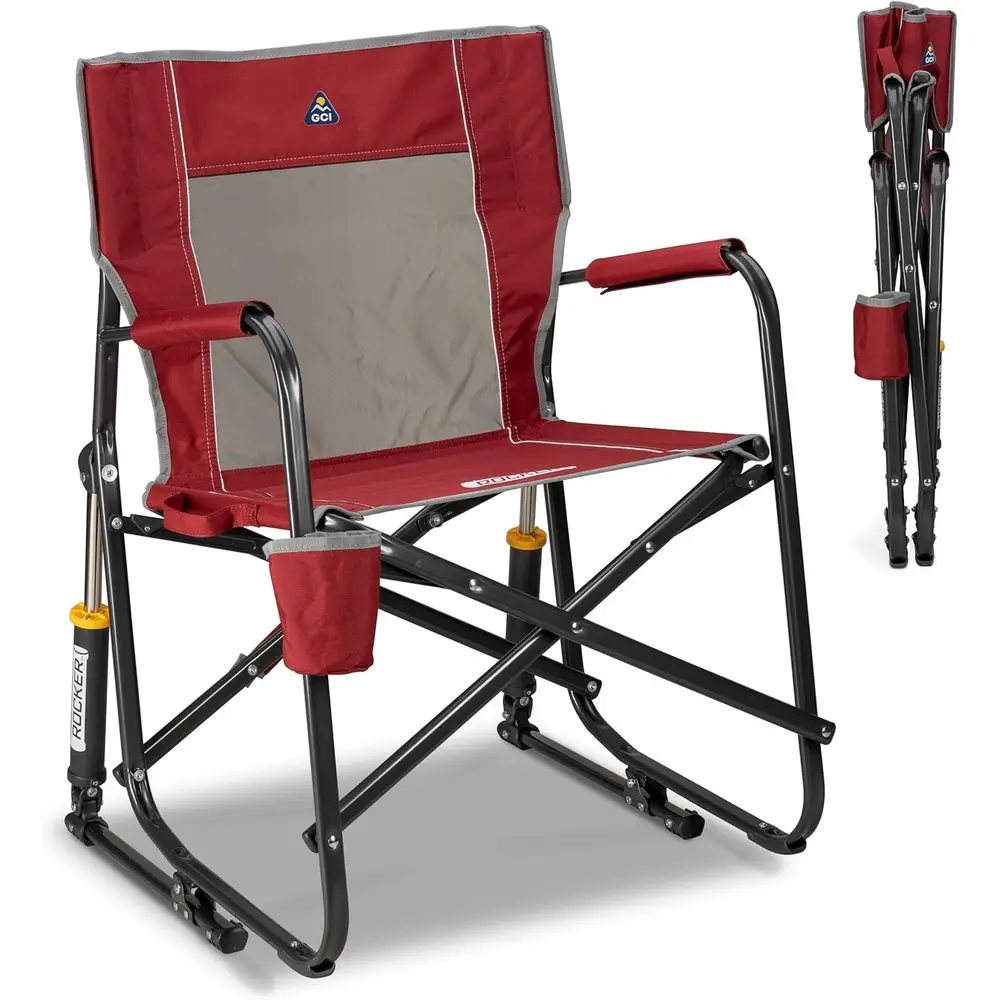 Portable Folding Rocking Chair with Comfortable Backrest, Durable Armrests, and Drink Holder in Cinnamon
Portable Folding Rocking Chair with Comfortable Backrest, Durable Armrests, and Drink Holder in Cinnamon