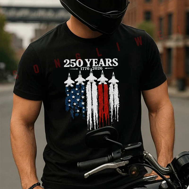 Motorcycle 250 Years Of America 1776–2026 Jet Flag T-Shirt Cotton Men Summer TShirts Casual Short Sleeve Round Neck Tees
Motorcycle 250 Years Of America 1776–2026 Jet Flag T-Shirt Cotton Men Summer TShirts Casual Short Sleeve Round Neck Tees