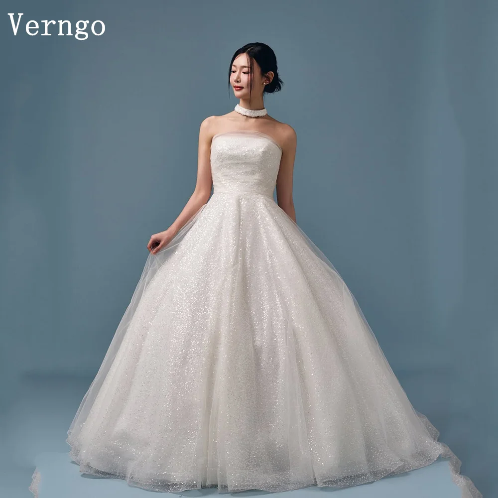 Verngo Elegant Tulle Shiny Wedding Dress Strapless A Line Bridal Gowns Princess Classy Bride Dresses Customized
Verngo Elegant Tulle Shiny Wedding Dress Strapless A Line Bridal Gowns Princess Classy Bride Dresses Customized