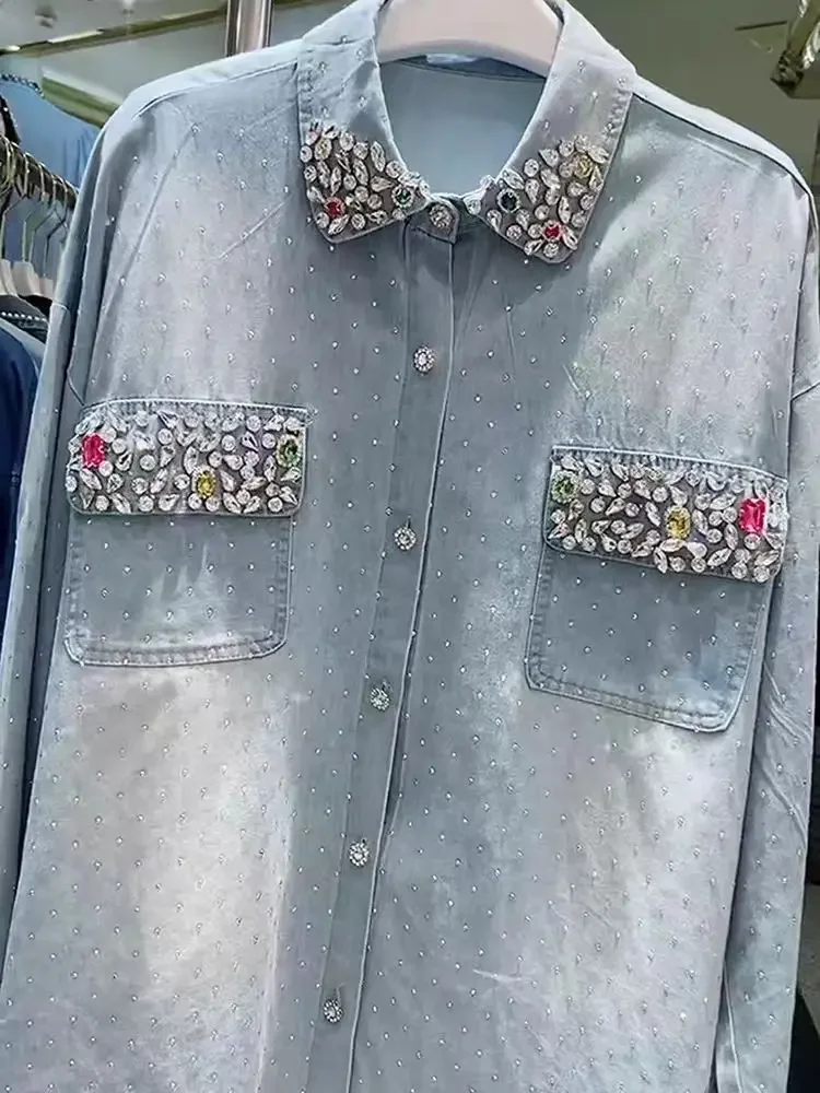 New Sprg Autumn Trend Sparkle Diamonds Y2K Denim Shirts and Blouses Women's Loose Casual Denim Top Jacket Woman Clothes
New Sprg Autumn Trend Sparkle Diamonds Y2K Denim Shirts and Blouses Women's Loose Casual Denim Top Jacket Woman Clothes