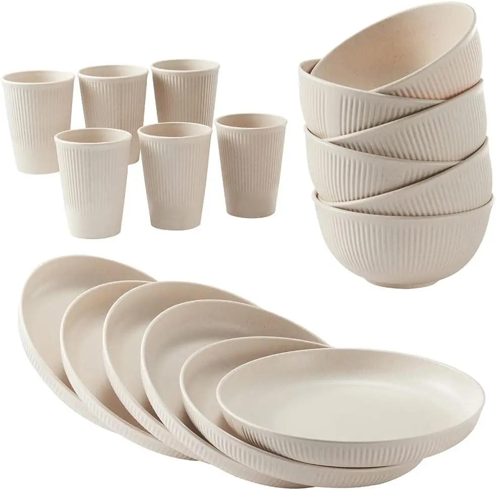 18pcs Wheat Straw Dinnerware Sets Unbreakable Reusable Kitchen Cups Plates Bowls Dishwasher Microwave Safe
18pcs Wheat Straw Dinnerware Sets Unbreakable Reusable Kitchen Cups Plates Bowls Dishwasher Microwave Safe