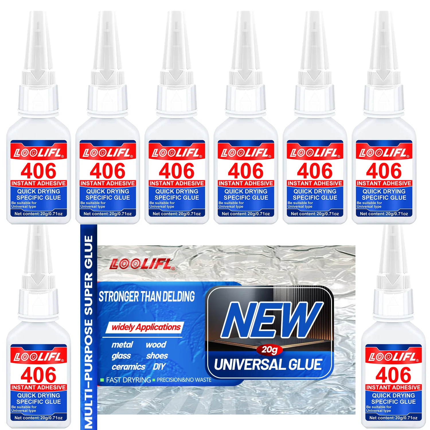 LOOLIFL 406 Glue Instant Quick Dry Cyanoacrylate Strong Adhesive Universal Fast Repairing Glue For Wood Plastic Jewelry Glue
LOOLIFL 406 Glue Instant Quick Dry Cyanoacrylate Strong Adhesive Universal Fast Repairing Glue For Wood Plastic Jewelry Glue