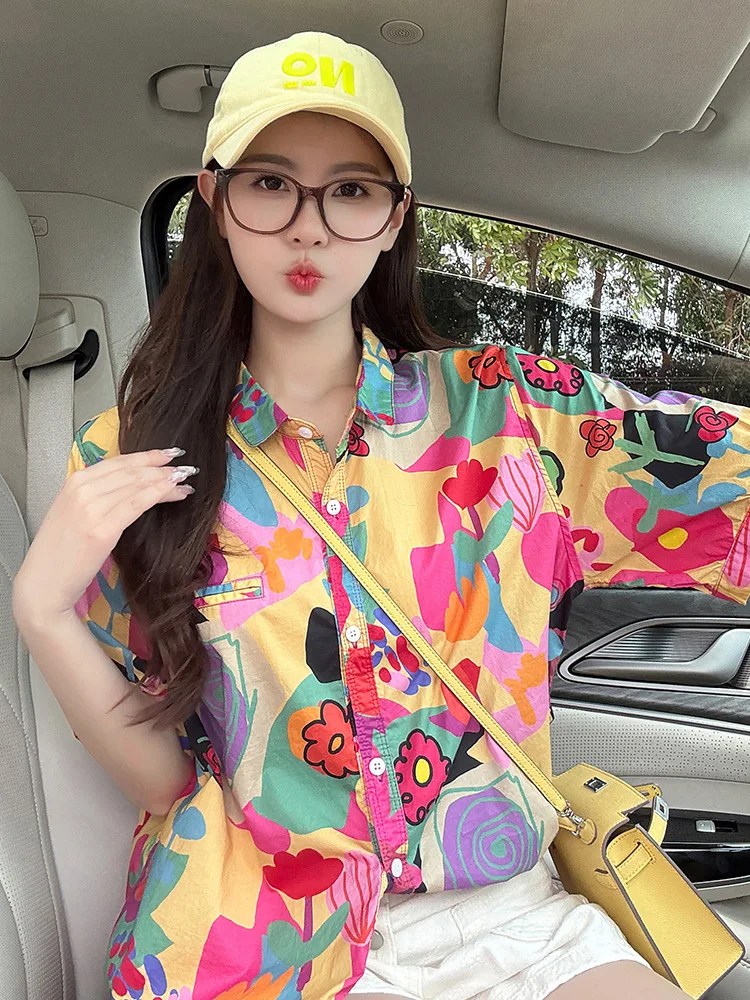 Dopamine Boosting Short Sleeve Painted Shirt Women's Fashionable Fun Unique Top Korean Style Loose Fit Summer New Arrival
Dopamine Boosting Short Sleeve Painted Shirt Women's Fashionable Fun Unique Top Korean Style Loose Fit Summer New Arrival